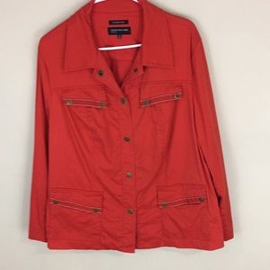 Jones New York Woman Cotton Red  Orange Snap Front  Utility Jacket Size 2X